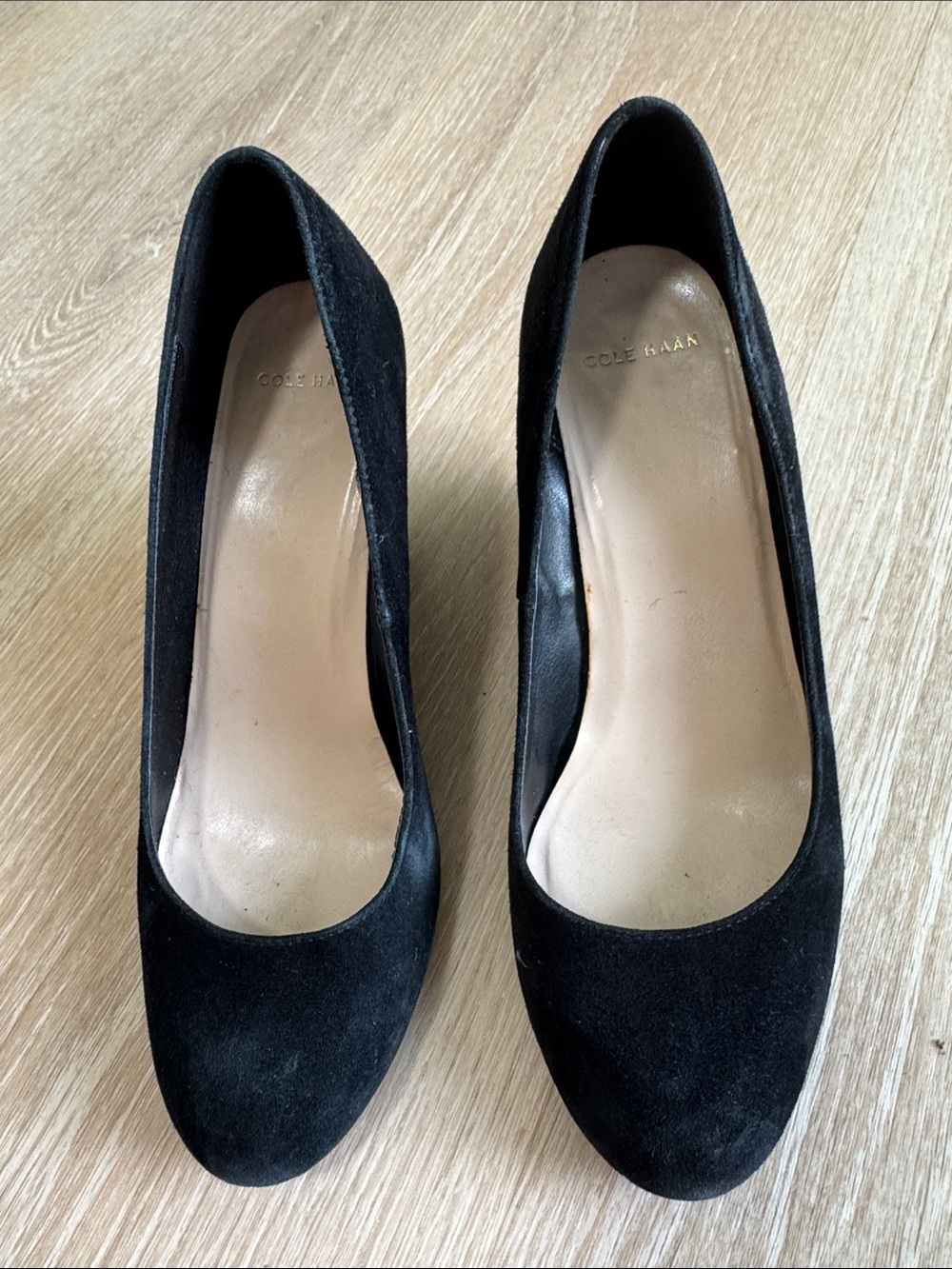 Cole Haan Black Suede Round-Toe Pumps